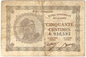 50 centimes Mines domaniales de la Sarre type 1920