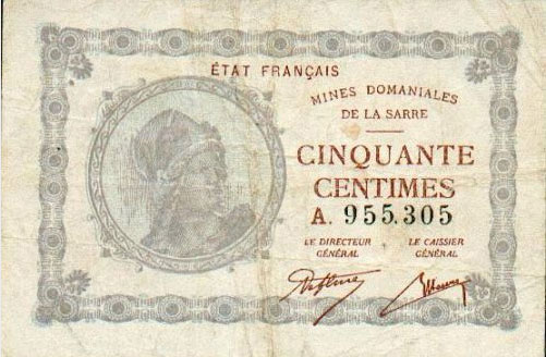 50 centimes Mines domaniales de la Sarre type 1920