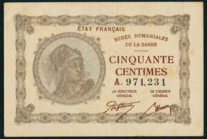 50 centimes Mines domaniales de la Sarre type 1920