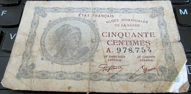 50 centimes Mines domaniales de la Sarre type 1920