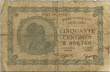 50 centimes Mines domaniales de la Sarre type 1920