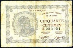 50 centimes Mines domaniales de la Sarre type 1920