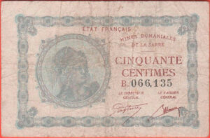 50 centimes Mines domaniales de la Sarre type 1920