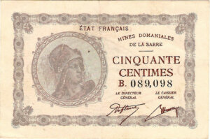 50 centimes Mines domaniales de la Sarre type 1920