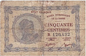 50 centimes Mines domaniales de la Sarre type 1920