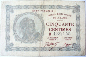 50 centimes Mines domaniales de la Sarre type 1920