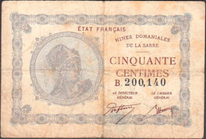 50 centimes Mines domaniales de la Sarre type 1920