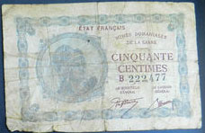 50 centimes Mines domaniales de la Sarre type 1920