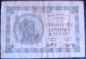 50 centimes Mines domaniales de la Sarre type 1920