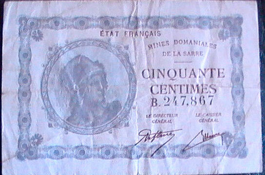 50 centimes Mines domaniales de la Sarre type 1920