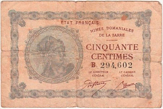 50 centimes Mines domaniales de la Sarre type 1920