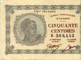 50 centimes Mines domaniales de la Sarre type 1920