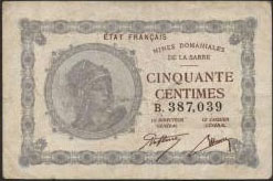 50 centimes Mines domaniales de la Sarre type 1920