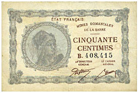 50 centimes Mines domaniales de la Sarre type 1920