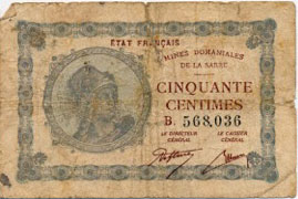 50 centimes Mines domaniales de la Sarre type 1920