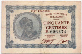 50 centimes Mines domaniales de la Sarre type 1920