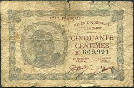 50 centimes Mines domaniales de la Sarre type 1920