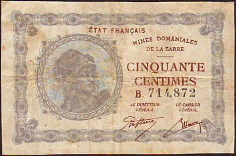 50 centimes Mines domaniales de la Sarre type 1920