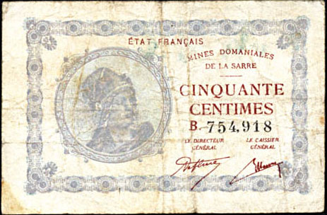 50 centimes Mines domaniales de la Sarre type 1920