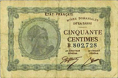 50 centimes Mines domaniales de la Sarre type 1920