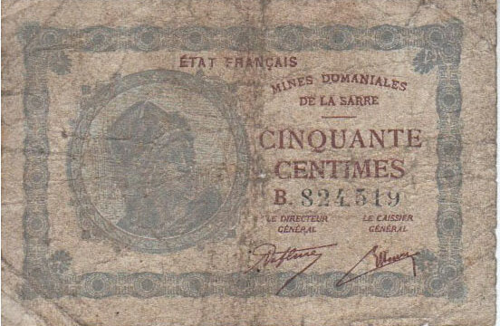 50 centimes Mines domaniales de la Sarre type 1920