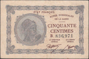 50 centimes Mines domaniales de la Sarre type 1920