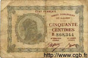 50 centimes Mines domaniales de la Sarre type 1920