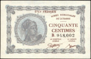 50 centimes Mines domaniales de la Sarre type 1920