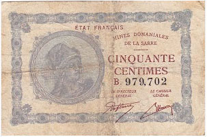 50 centimes Mines domaniales de la Sarre type 1920