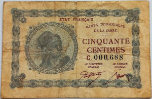 50 centimes Mines domaniales de la Sarre type 1920