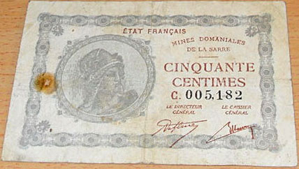 50 centimes Mines domaniales de la Sarre type 1920