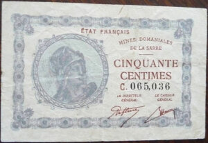 50 centimes Mines domaniales de la Sarre type 1920