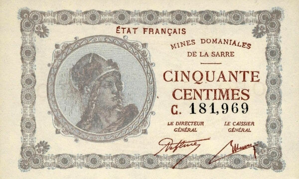 50 centimes Mines domaniales de la Sarre type 1920