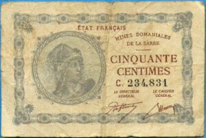 50 centimes Mines domaniales de la Sarre type 1920