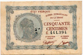 50 centimes Mines domaniales de la Sarre type 1920