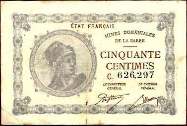 50 centimes Mines domaniales de la Sarre type 1920