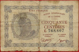 50 centimes Mines domaniales de la Sarre type 1920