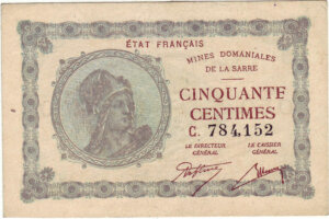 50 centimes Mines domaniales de la Sarre type 1920