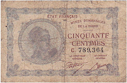 50 centimes Mines domaniales de la Sarre type 1920