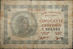 50 centimes Mines domaniales de la Sarre type 1920