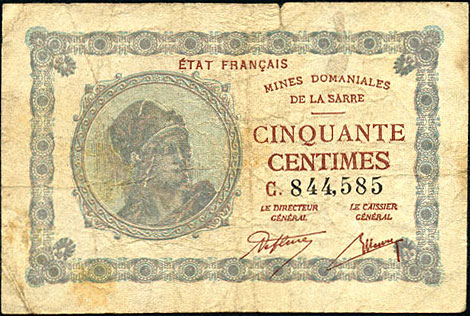 50 centimes Mines domaniales de la Sarre type 1920