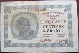 50 centimes Mines domaniales de la Sarre type 1920