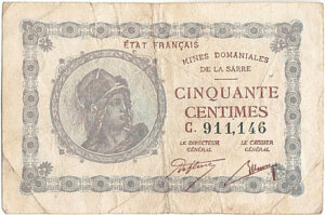 50 centimes Mines domaniales de la Sarre type 1920