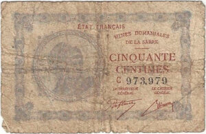 50 centimes Mines domaniales de la Sarre type 1920