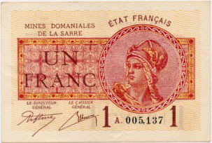 1 franc Mines domaniales de la Sarre type 1920