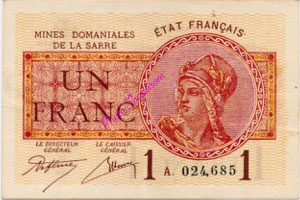 1 franc Mines domaniales de la Sarre type 1920