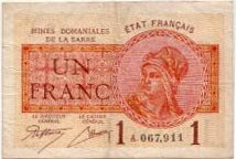 1 franc Mines domaniales de la Sarre type 1920