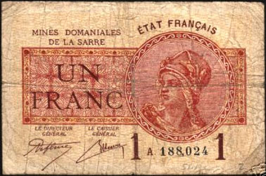 1 franc Mines domaniales de la Sarre type 1920