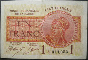 1 franc Mines domaniales de la Sarre type 1920