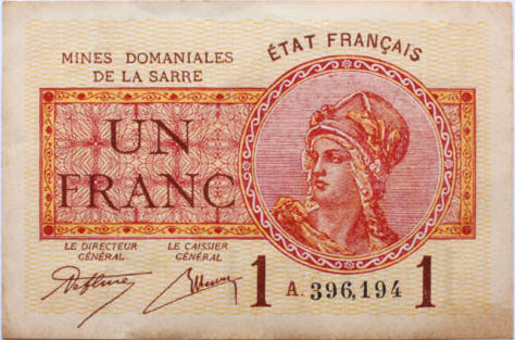 1 franc Mines domaniales de la Sarre type 1920